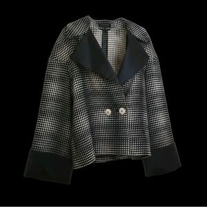 Escada Silk Boxy Woven Women's Jacket Black White EU 44 US 12 Structured Lapel